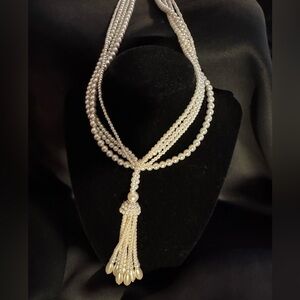 multi-strand pearl necklace with a tassel drop necklace Art Deco flapper 1920s
